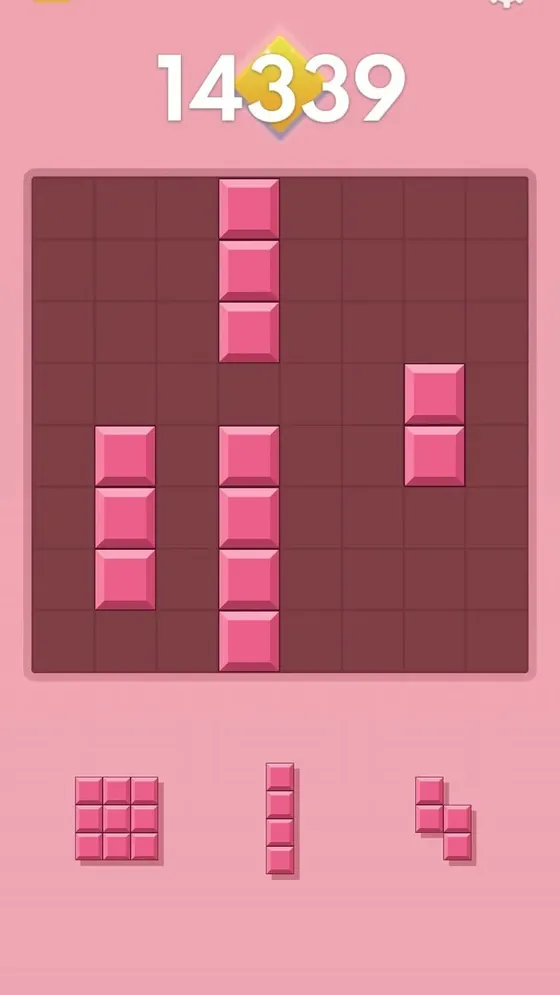 Block Blast board with open cells that don't form a usable placement